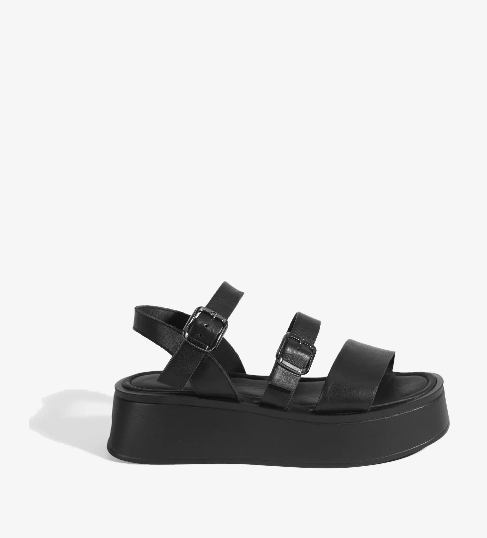 Kadın Siyah Deri Sandalet