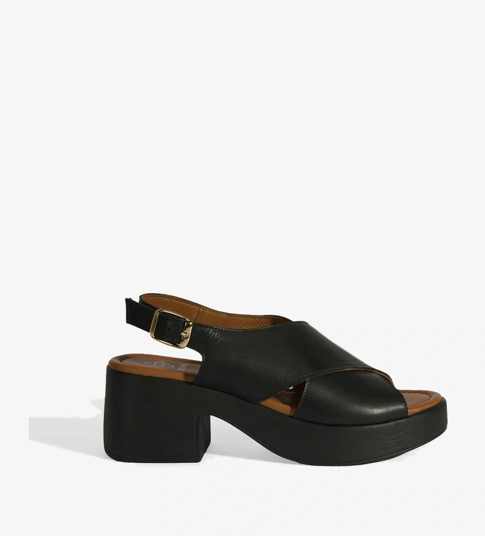 Siyah Kadın Toka Detaylı Deri Sandalet - Görsel 1