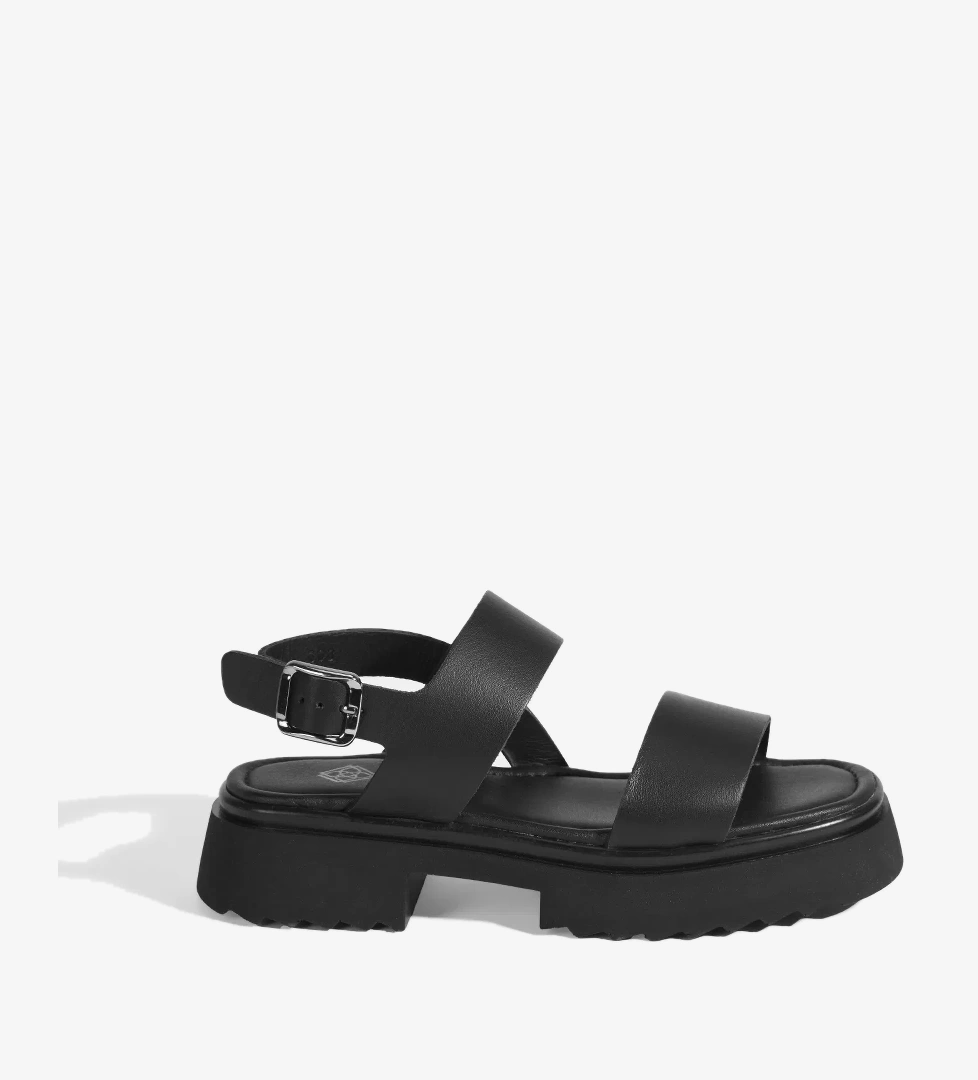 Kadın Siyah Deri Sandalet - Görsel 1