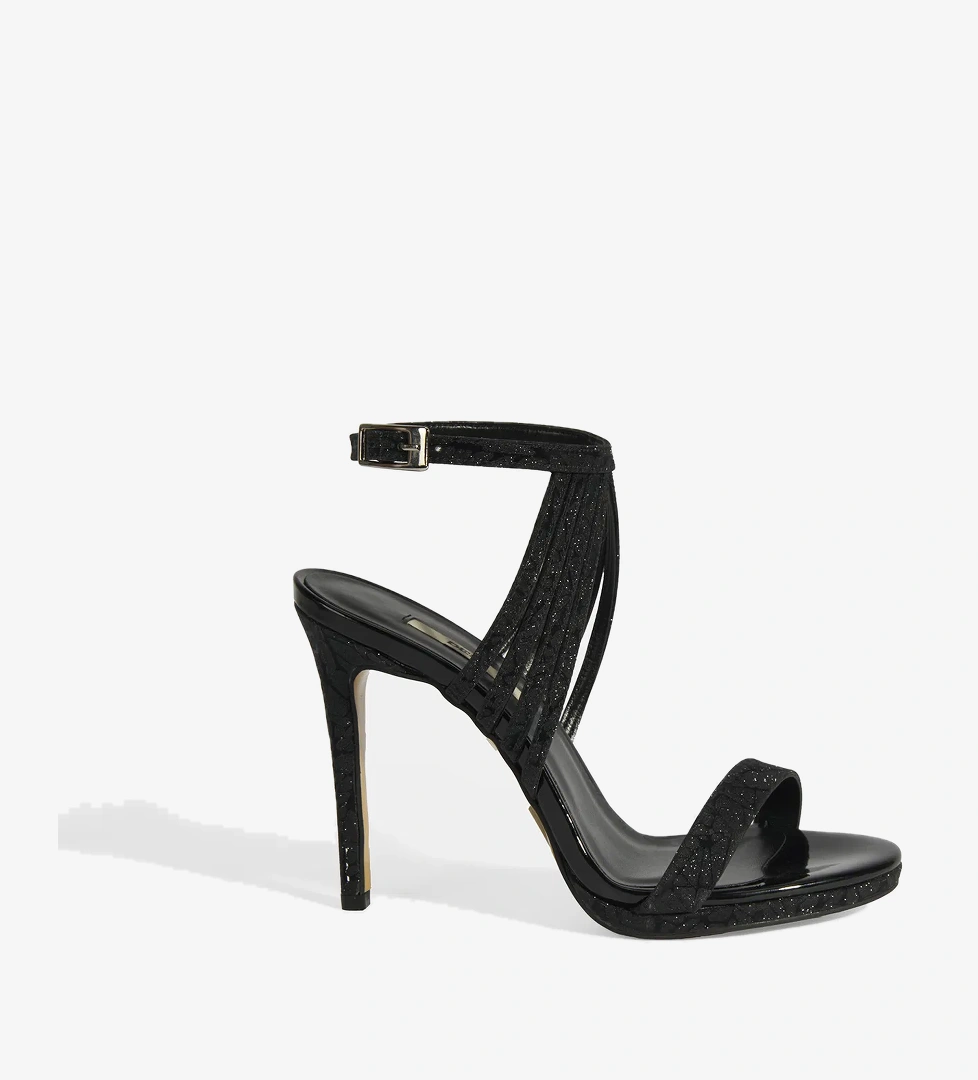 Desa Kadın Siyah Gold Simli Bantlı Topuklu Abiye Sandalet model görseli