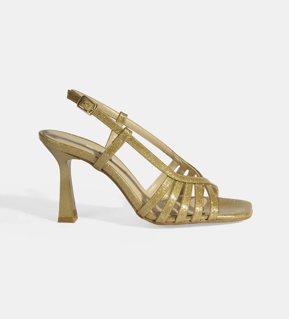 Kadın Gold Simli Topuklu Abiye Sandalet - Görsel 1