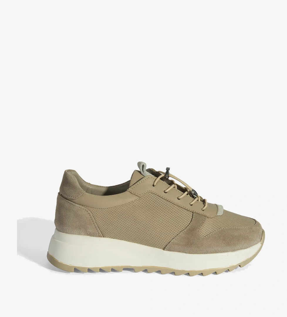 Kadın Vizon Bağcıklı Deri Detaylı Spor Ayakkabı - Görsel 1