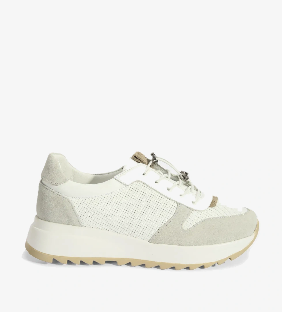 Kadın Beyaz Bağcıklı Deri Detaylı Spor Ayakkabı