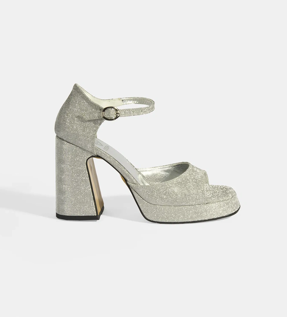 Kadın Gümüş Toka Detaylı Topuklu Abiye Sandalet