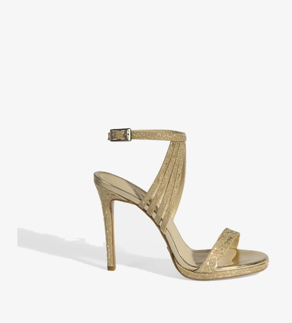 Kadın Gold Simli Bantlı Topuklu Abiye Sandalet