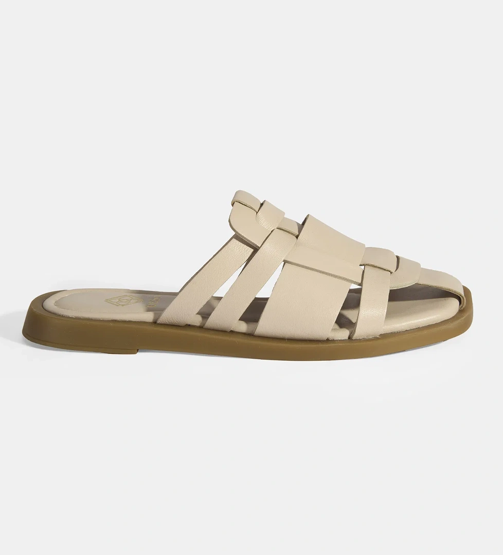 Kadın Krem Deri Terlik