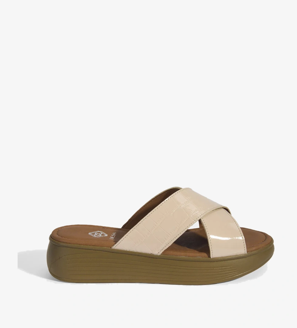 Kadın Pudra Dolgu Topuklu Deri Terlik - Görsel 1