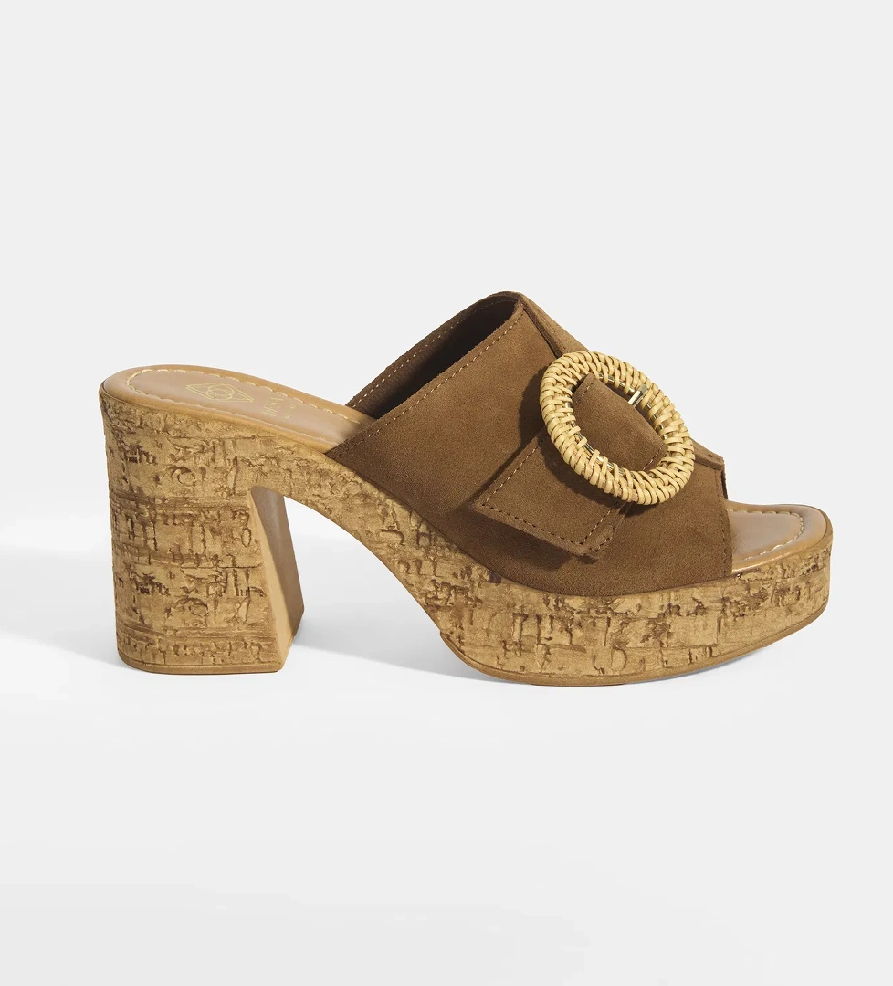 Kadın Taba Ayarlanabilir Toka Detaylı Süet Topuklu Terlik - Görsel 1