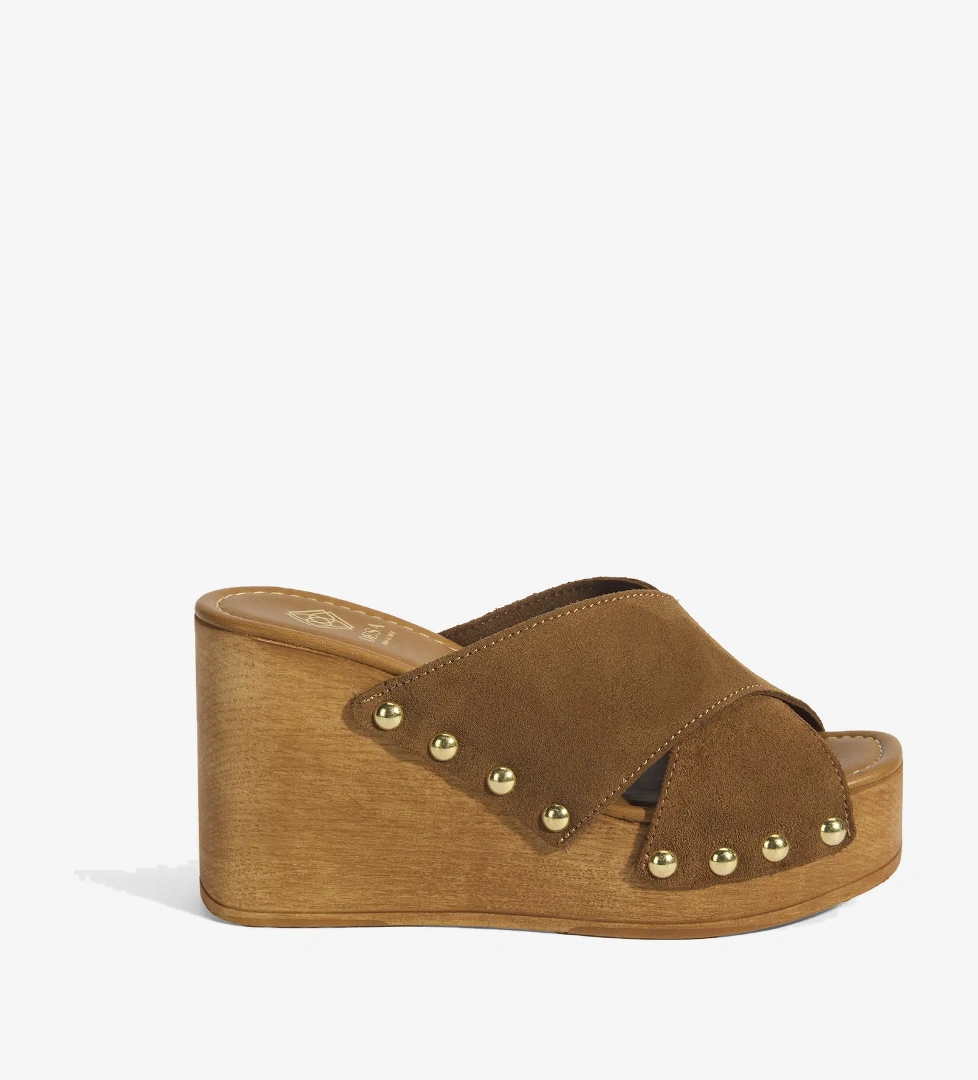 Kadın Taba Zımba Detaylı Süet Dolgu Topuklu Terlik - Görsel 1