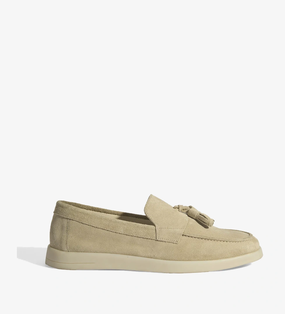 Bej Erkek Süet Püsküllü Loafer