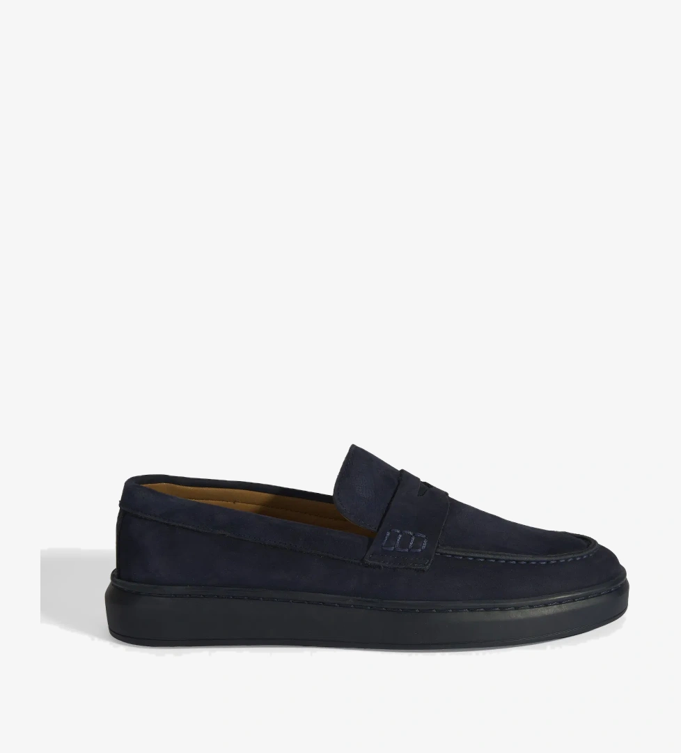 Erkek Lacivert Slip-On Nubuk Deri Loafer