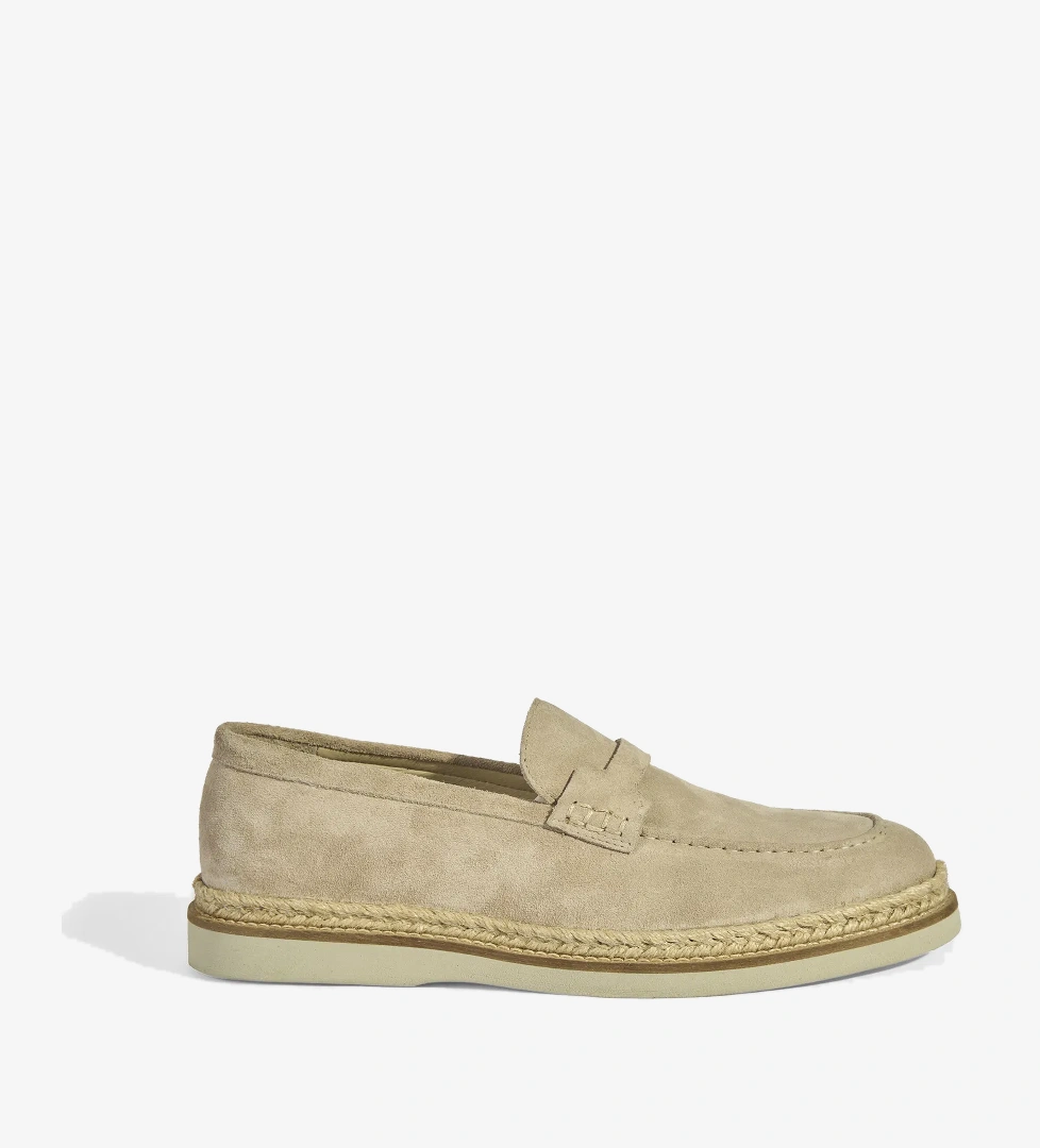 Bej Erkek Örgü Detaylı Süet Loafer