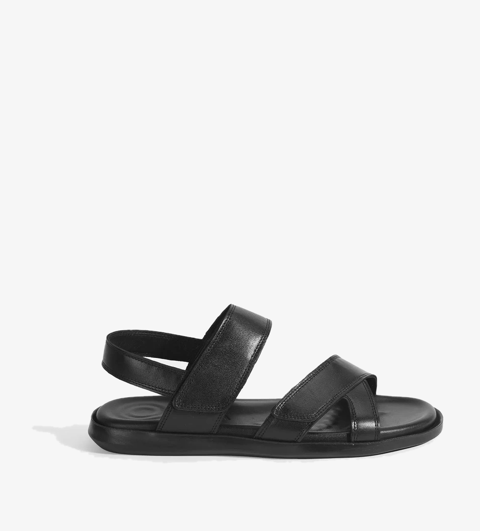 Erkek Siyah Cırt Detaylı Deri Sandalet - Görsel 1