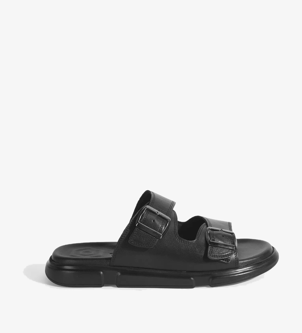 Erkek Siyah Ayarlanabilir Tokalı Deri Terlik - Görsel 1