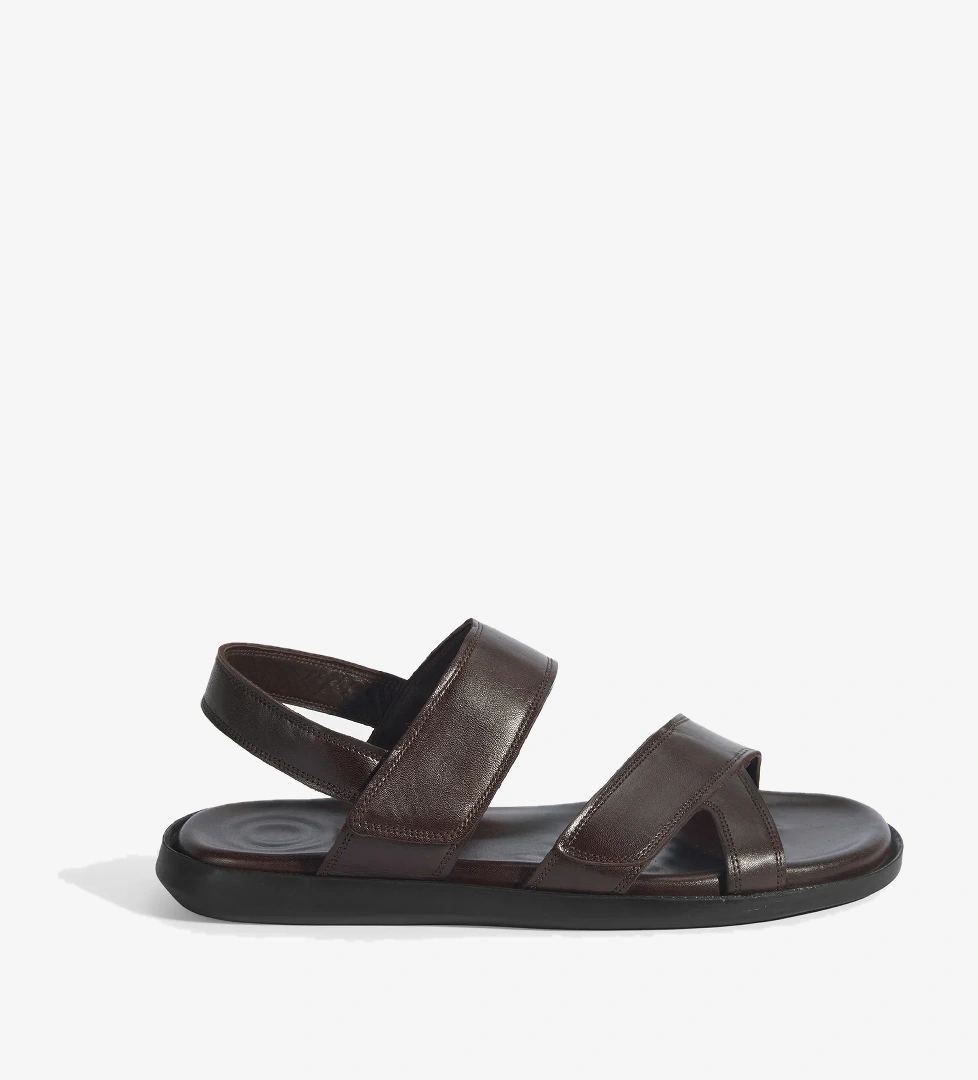 Erkek Kahve Cırt Detaylı Deri Sandalet