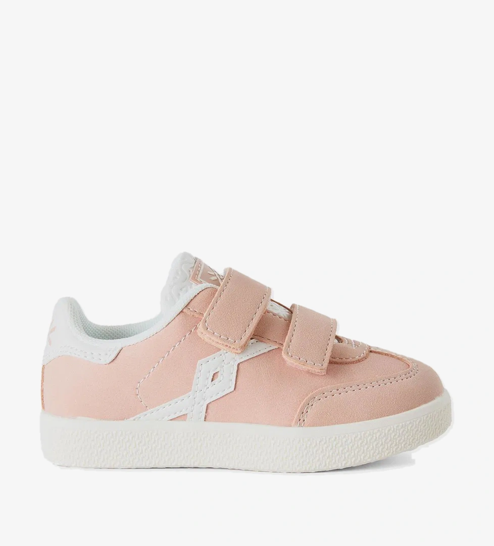 Erkek Çocuk Bej Önü ve Arkası Logo Detaylı Cırtcırtlı Sneaker - Görsel 1