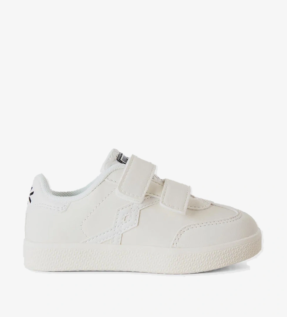 Erkek Çocuk Krem Önü ve Arkası Logo Detaylı Cırtcırtlı Sneaker - Görsel 1