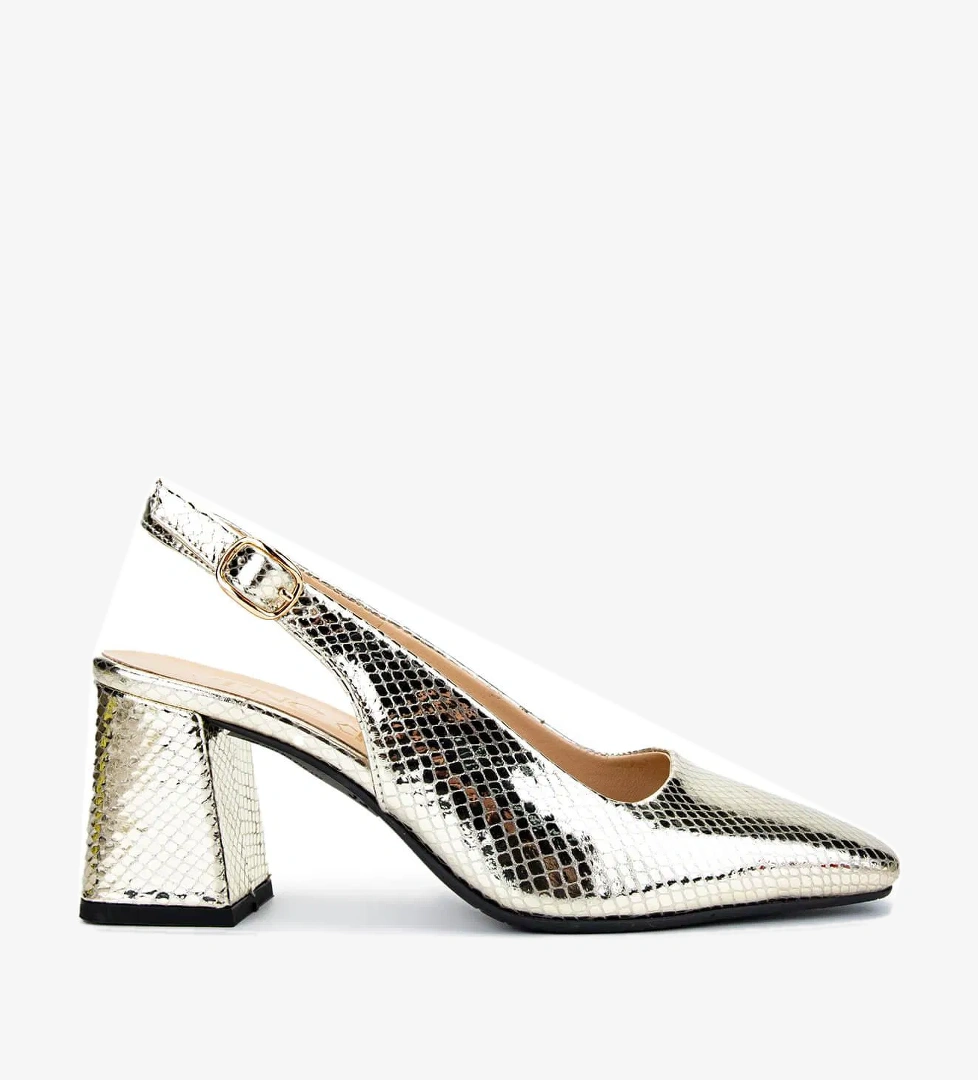 Tamer Tanca Kadın Hakiki Deri Altın Topuklu Ayakkabı - Görsel 1