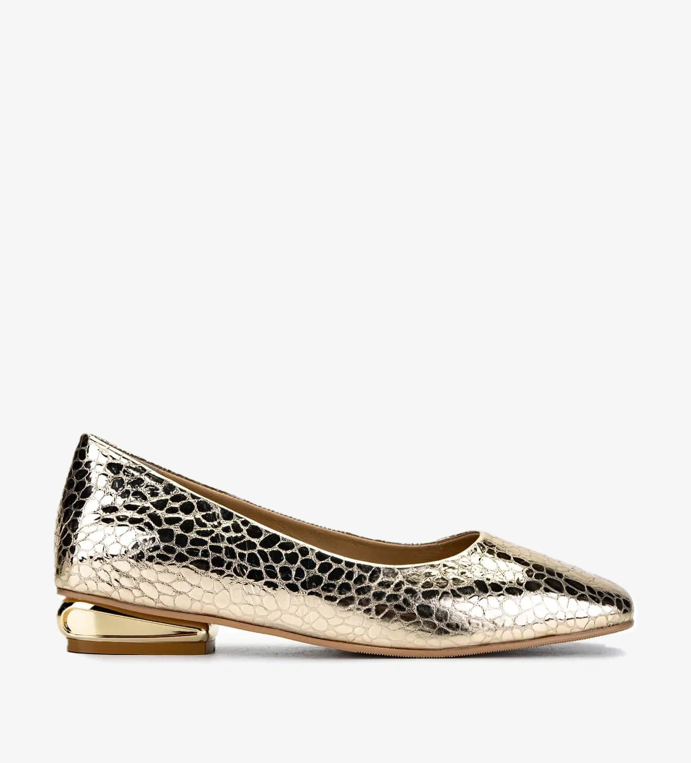 Tamer Tanca Kadın Hakiki Deri Gold Rugan Rugan Topuklu Ayakkabı - Görsel 1