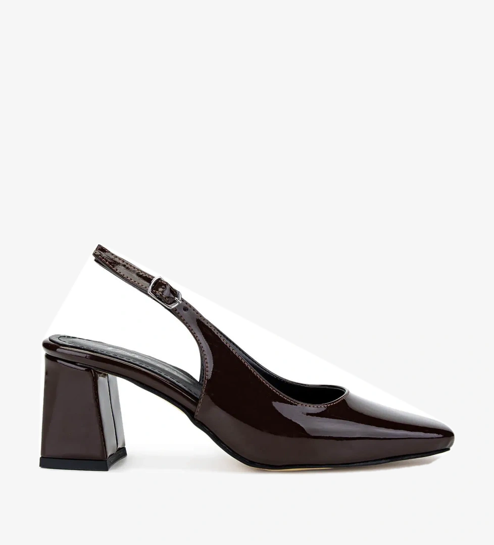 Tamer Tanca Kadın Vegan Kahverengi Rugan Topuklu Ayakkabı - Görsel 1