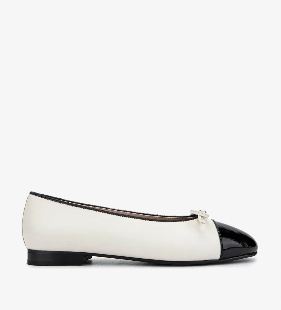 Tamer Tanca Kadın Hakiki Deri Siyah Rugan/Bej Babet Ayakkabı - Görsel 1