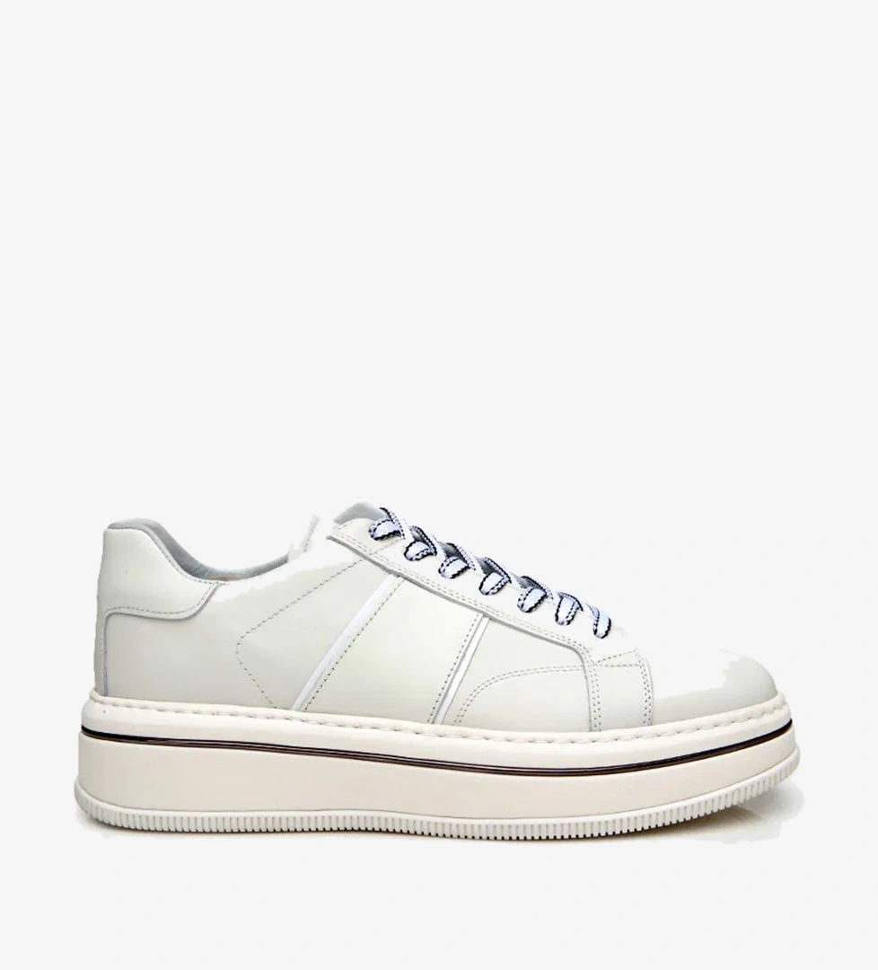 Erkek Deri Beyaz Yüksek Tabanlı Spor Ayakkabı - Görsel 1