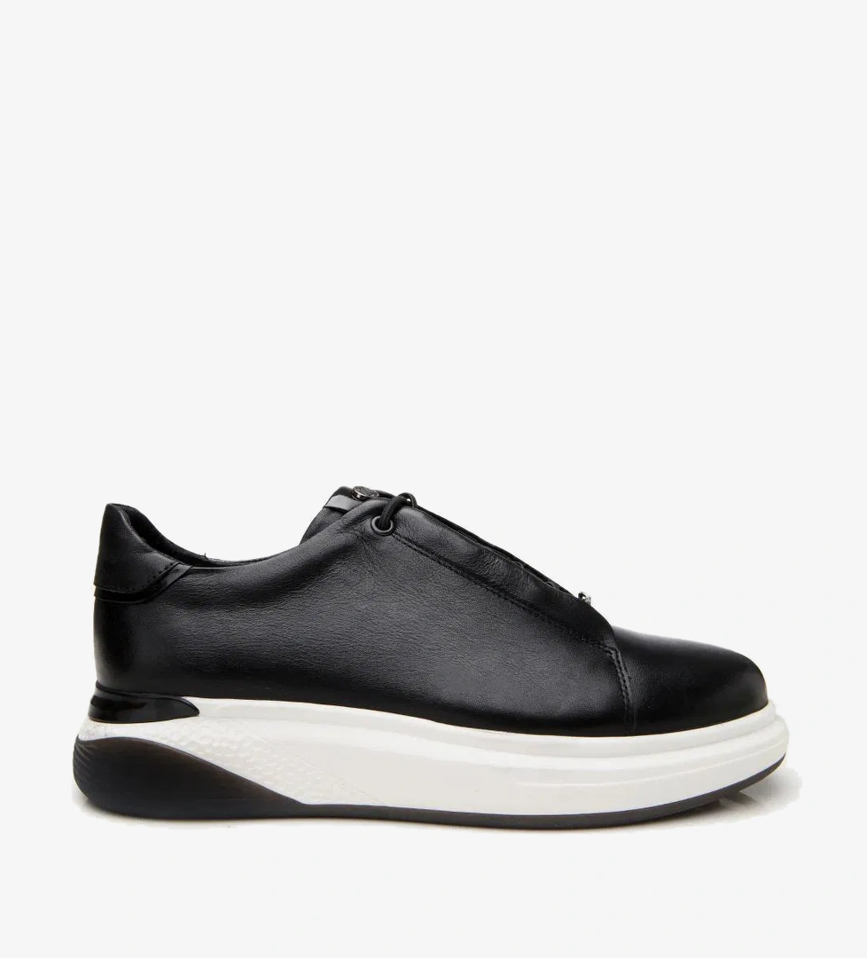 Erkek Deri Siyah Yüksek Tabanlı Spor Ayakkabı - Görsel 1