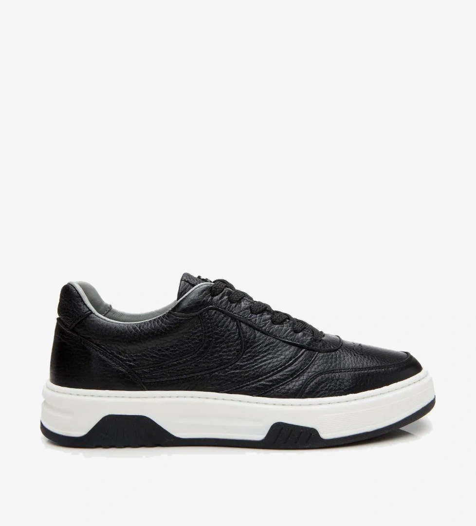 Erkek Deri Siyah Yüksek Tabanlı Spor Ayakkabı