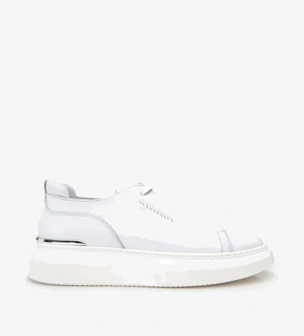 Erkek Deri Beyaz Toka Detaylı Spor Ayakkabı