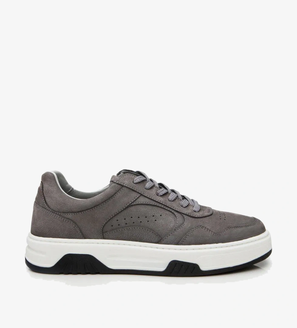 Erkek Nubuk Deri Gri Yüksek Tabanlı Spor Ayakkabı