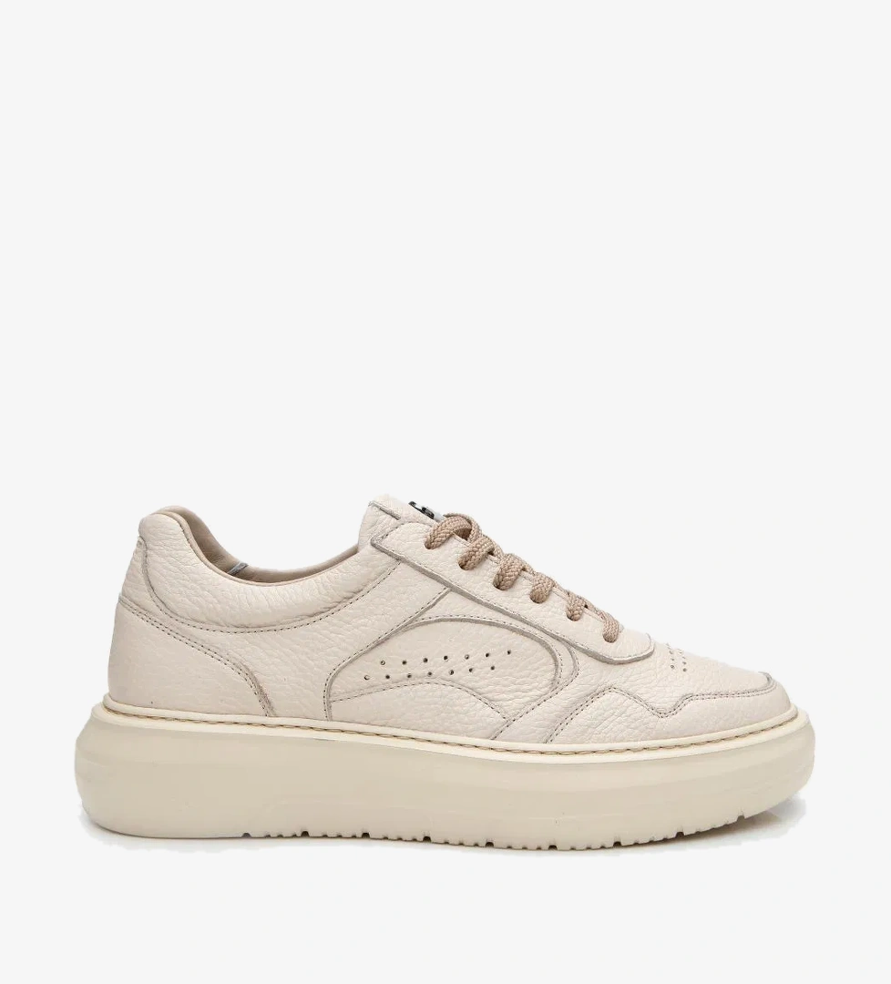 Erkek Deri Bej Yüksek Tabanlı Spor Ayakkabı - Görsel 1