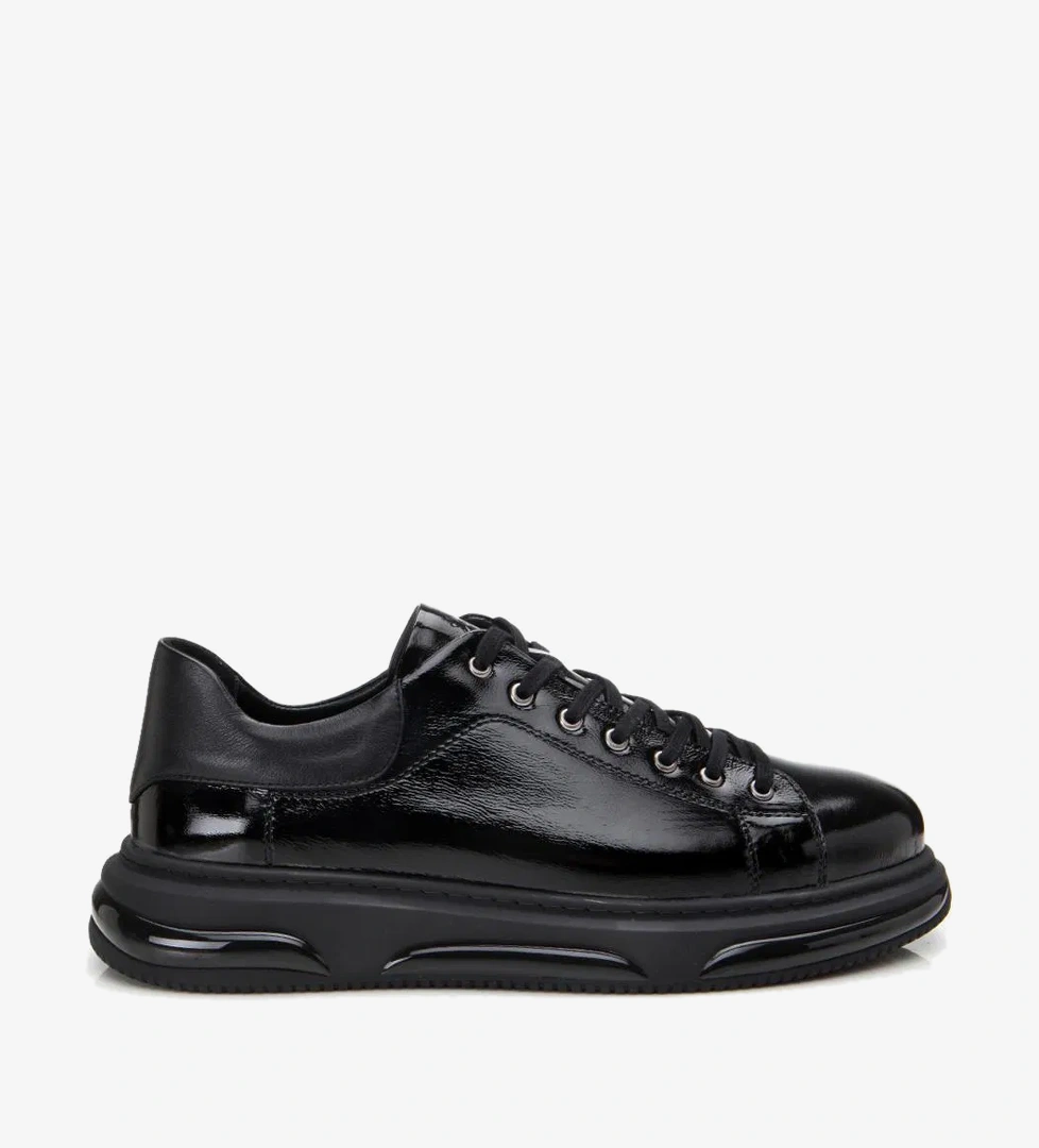 Erkek Rugan Deri Siyah Hafif Tabanlı Spor Ayakkabı - Görsel 1