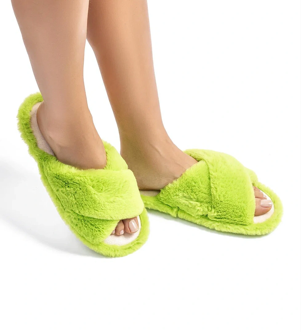 Çapraz Peluş Kadın Ev Terliği Yeşil 36/41 - Görsel 1