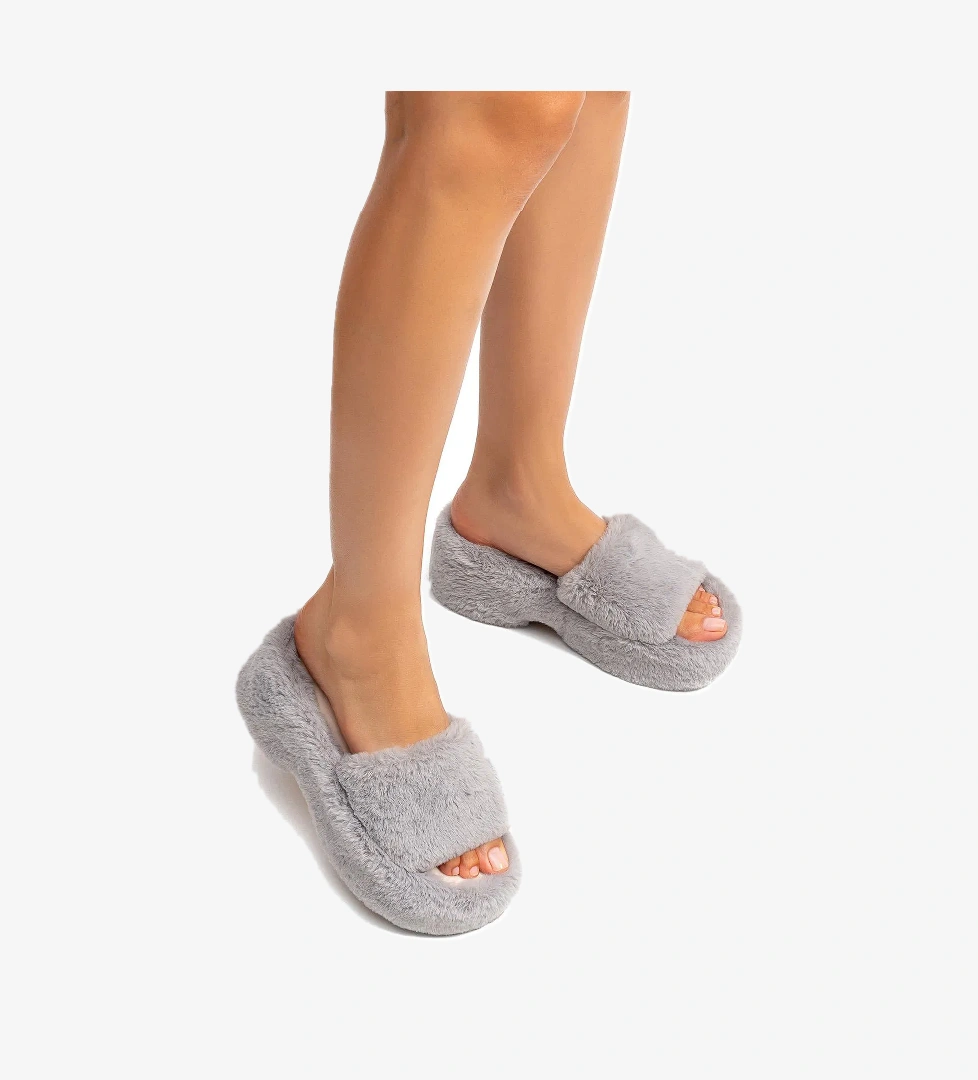 Lili Peluş Kadın Topuklu Ev Terliği Gri 36/40 - Görsel 1