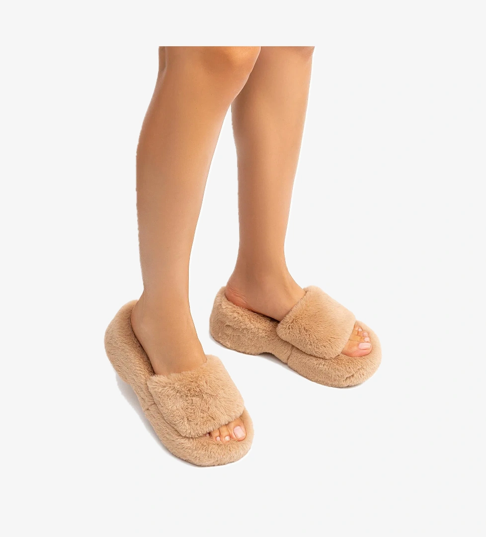 Lili Peluş Kadın Topuklu Ev Terliği Kahverengi 36/40 - Görsel 1