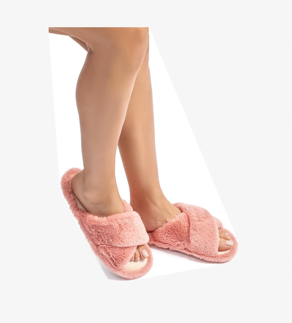 Çapraz Peluş Kadın Ev Terliği Pembe 36/41 - Görsel 1