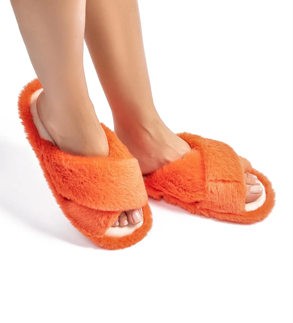 Çapraz Peluş Kadın Ev Terliği Turuncu 36/41 - Görsel 1