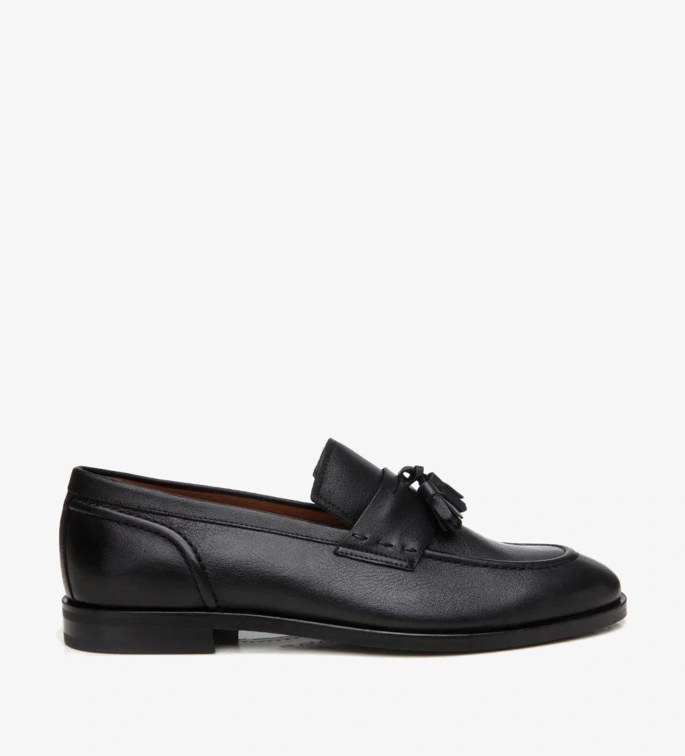 Erkek Deri Siyah Püskül Detaylı Klasik Loafer