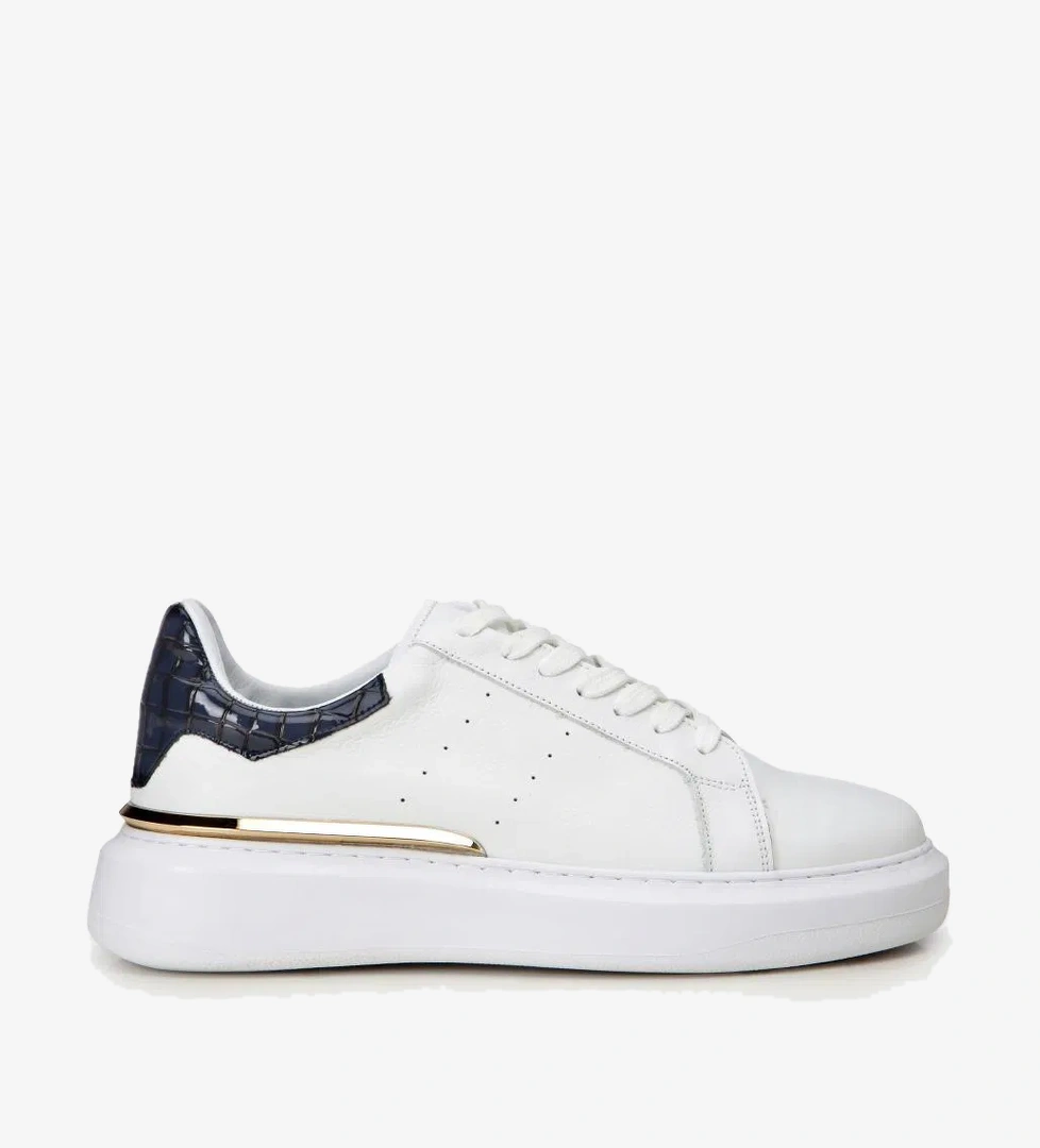 Erkek Deri Beyaz Hafif Tabanlı Spor Ayakkabı