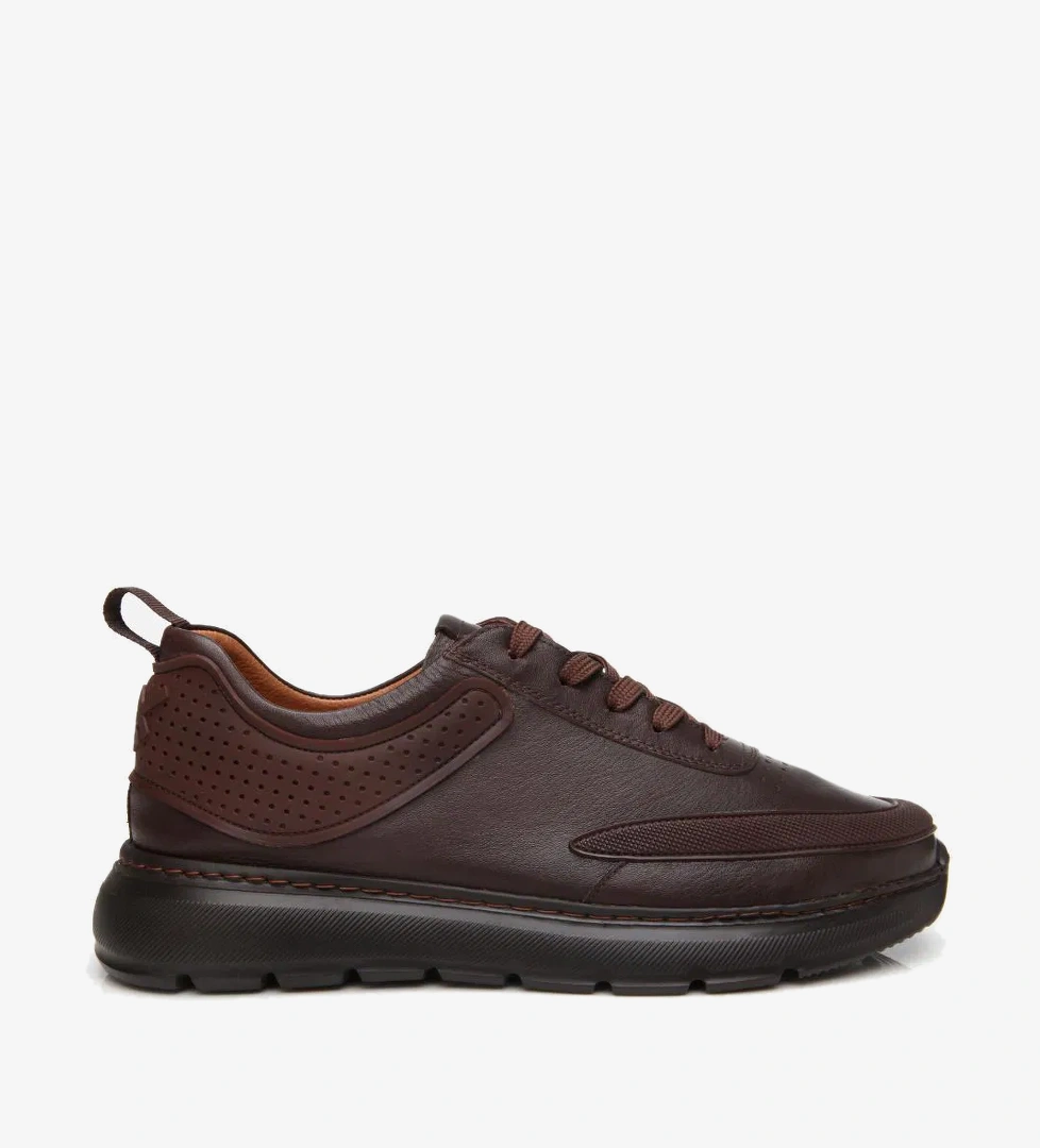 Erkek Deri Kahverengi Ultra Hafif Tabanlı Spor Ayakkabı