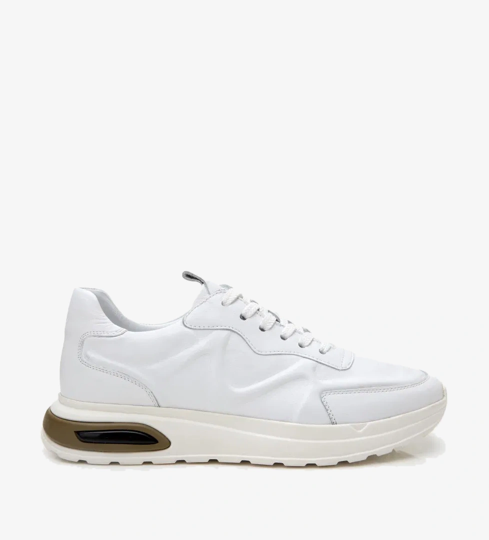 Erkek Deri Beyaz Kalın Tabanlı Spor Ayakkabı - Görsel 1