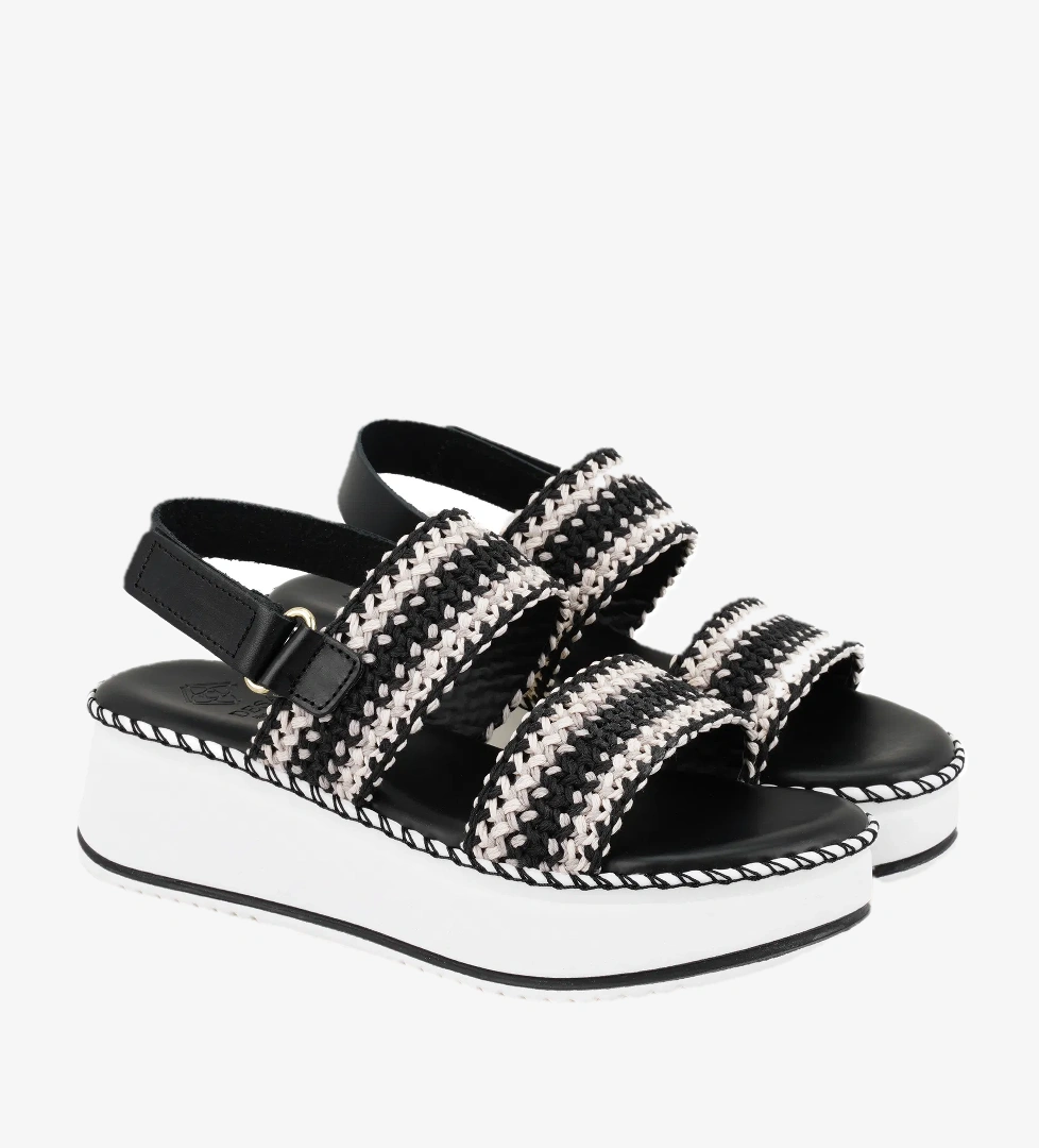 Kadın Siyah Hasır Örgülü Deri Sandalet - Görsel 1