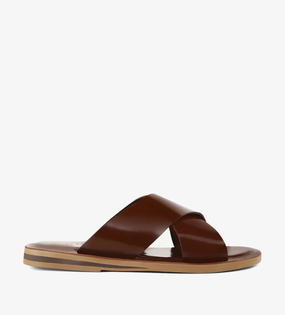 YARGICI Çapraz Bantlı Deri Terlik - Görsel 1