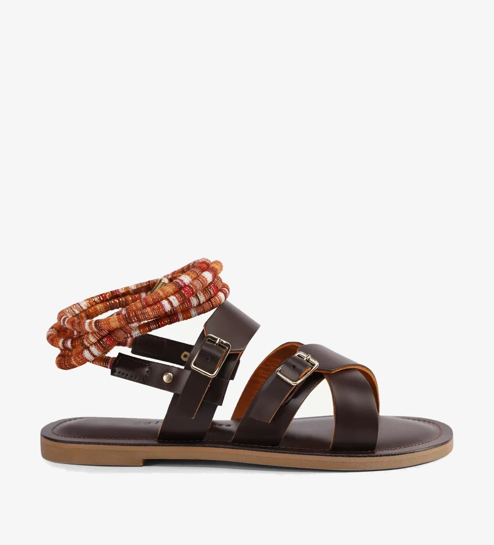 Yargıcı Yargıcı Kahverengi YARGICI Arkadan Bağlı Deri Sandalet FashFed'de! Kahverengi - 1. görsel