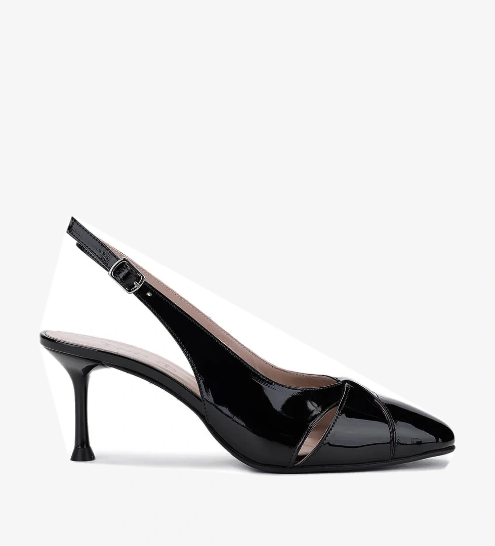 Tamer Tanca Kadın Hakiki Deri Siyah Rugan Topuklu Ayakkabı - Görsel 1