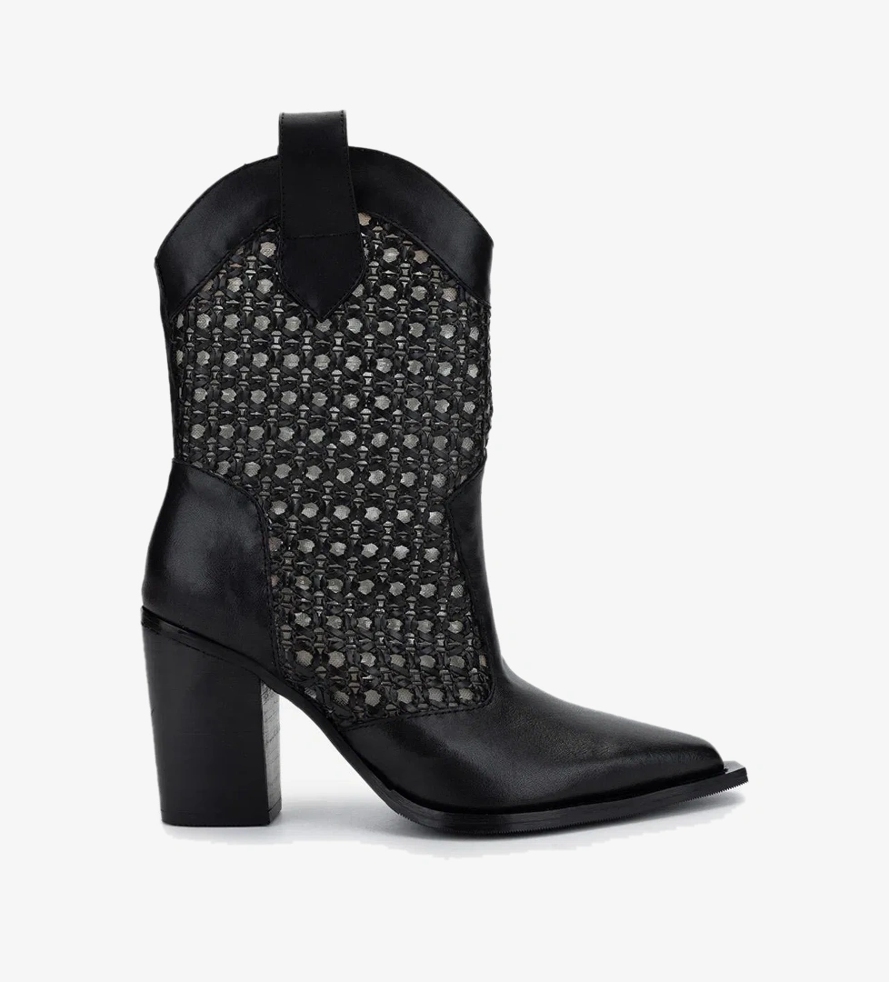 Valmenti Kadın Deri &amp; Tekstil Siyah Deri Topuklu Çizme - Görsel 1