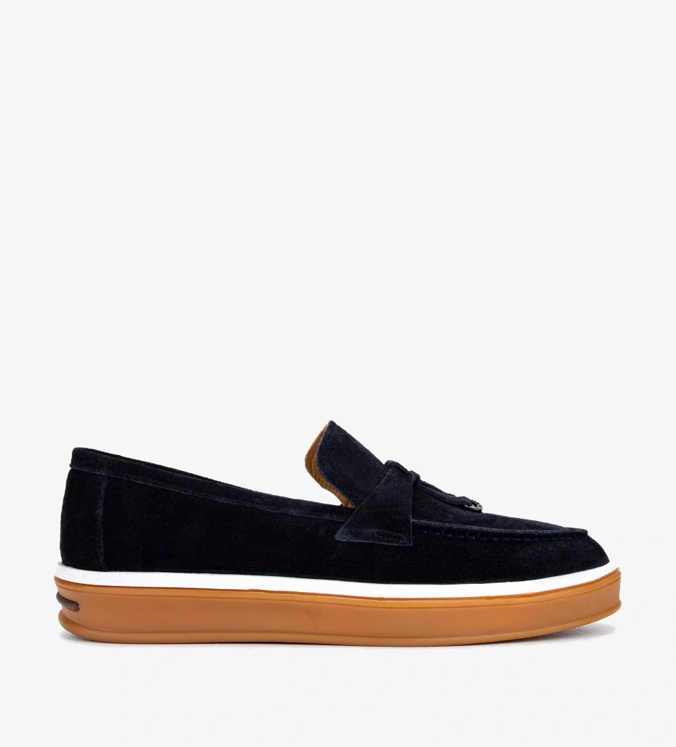 Valmenti Erkek Hakiki Deri Lacivert Süet Loafer Ayakkabı - Görsel 1