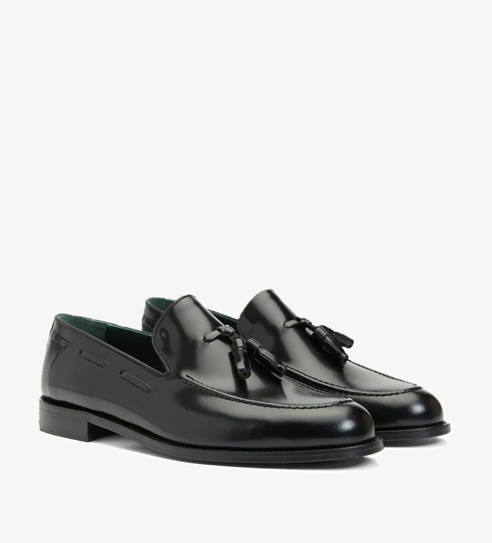 George Hogg Icons Erkek Siyah Püsküllü Deri Kösele Ayakkabı - Görsel 1