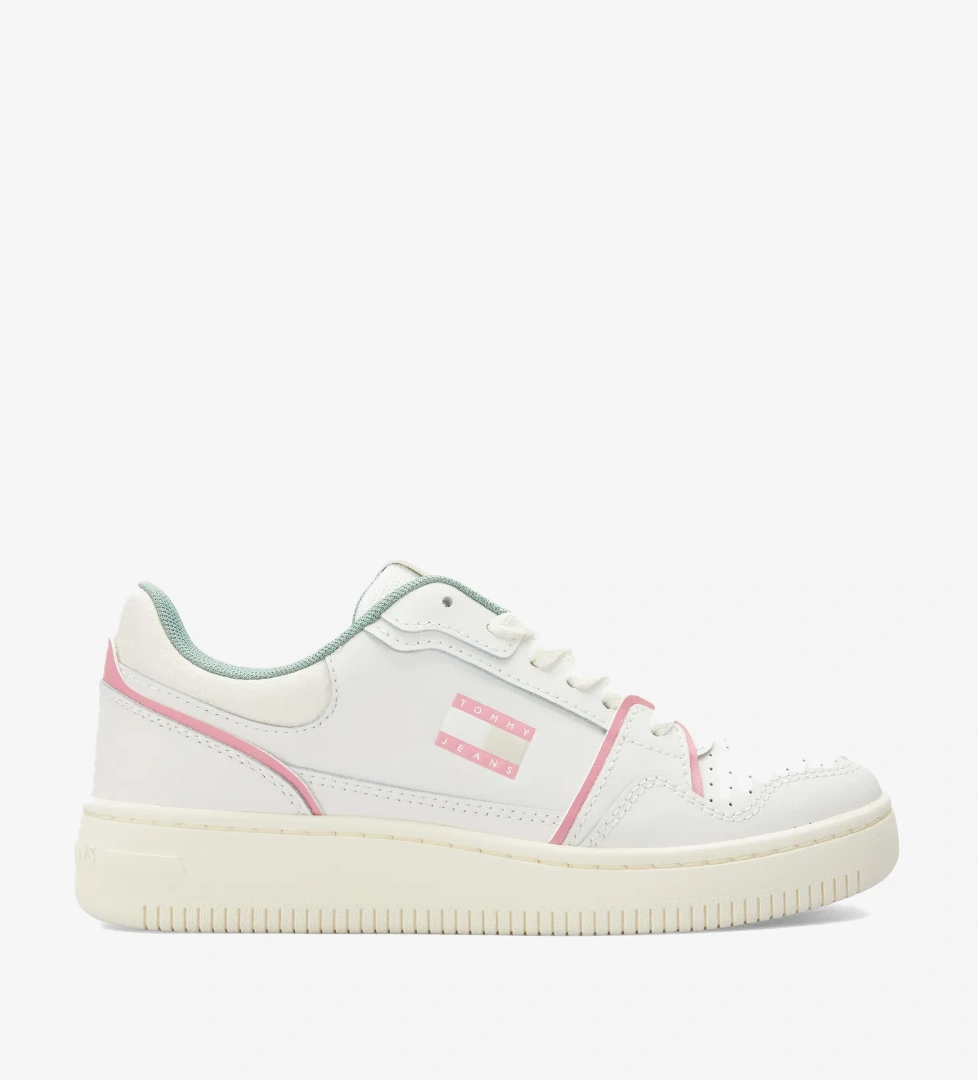 Tommy Jeans Retro Basket Kadın Beyaz/Pembe/Yeşil Spor Ayakkabı - Görsel 1