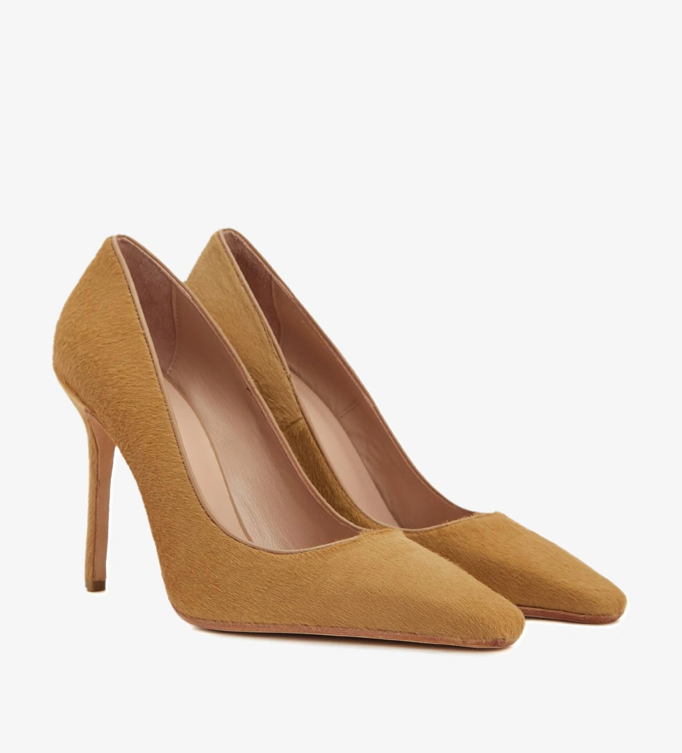 Network Kadın Camel Tay Tüyü Topuklu Ayakkabı